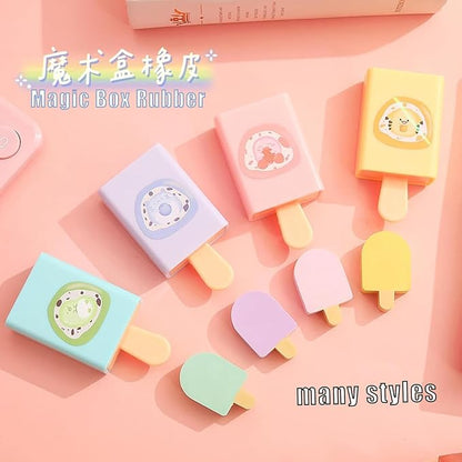 4pcs - Popsicle Shaped Fun Magic Box Eraser Cute Cartoon Ice Cream Chip Eraser-Fun erasers (4 Pieces)