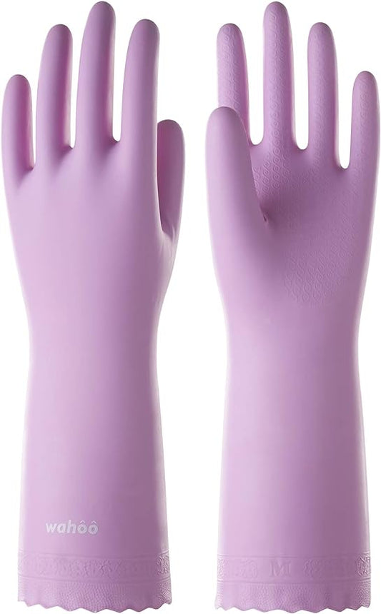 LANON wahoo Skin-Friendly Cleaning Gloves, Dishwashing Kitchen Gloves with Cotton Flocked Liner, Reusable, Non-Slip, Mauve Mist, Small
