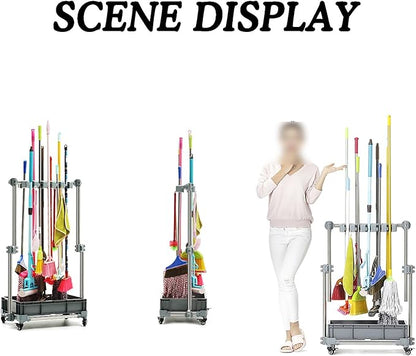 Broom and Mop Holder,Freestanding Mobile Cleaning Tool Storage Rack,Yard and Organizers,for Garden Garage Shed(16tow20hooks)