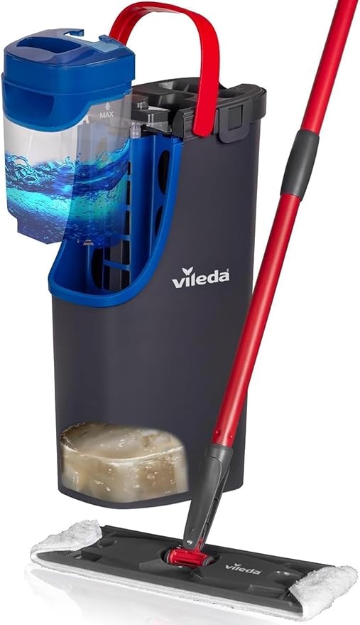Vileda H2PrO Flat mop System - Revolutionary Clean and Dirty Water Separation - Water-Saving Design - Compact Storage - Ergonomic Handle - Microfibre Power - Can be Used one-Handed