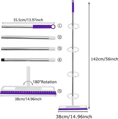 Rubber Air Broom Multifunction Silicone Floor Squeegee, Air Broom for Floor with 56" Long Handle, 4-in-1 Rubber Sweeper for Dirt, Liquids, Pet Hair, Tile Hardwood Floors, Carpet, Living Room (Purple)