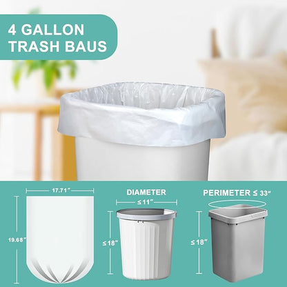 176 Count-4 Gallon Trash Bag, White Trash Bags, Bathroom Trash Bags Small Garbage Bags for Bathroom Can,White 4 Gal Small Trash Can Liners,Unscented Garbage Bag