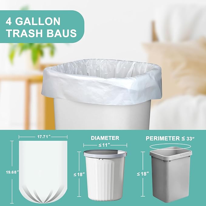 112 Count-4 Gallon Trash Bag, White Trash Bags, Bathroom Trash Bags Small Garbage Bags for Bathroom Can,White 4 Gal Small Trash Can Liners(7 Rolls,Upgrade)