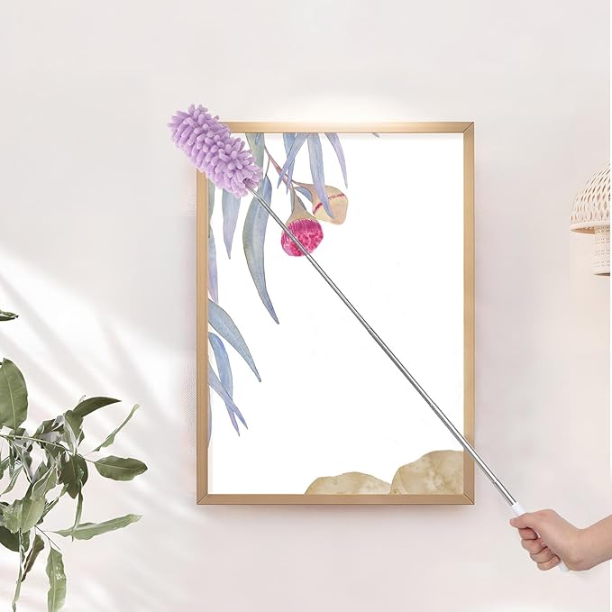 Extendable Dusting Wand with Extendable Pole and Bendable Head, 27-76cm/10.6-30'' Washable Furniture Duster Retractable Duster with Handle for Cleaning