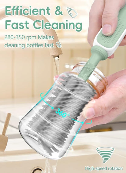 Electric Baby Bottle Brush Cleaner for Travel – BPA-Free Silicone, One-Button 360° Deep Cleaning, 2000mAh Rechargeable, Portable Bottle Cleaning Kit with Storage Box for Home & On-The-Go