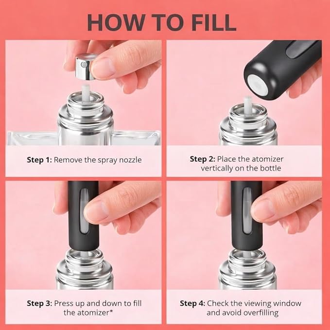 4 Pcs Refillable Perfume Atomizer, Travel Perfume Bottle Refillable and Leak-Proof, Portable Empty Cologne Atomizer, Mini Refillable Perfume Bottle for Pocket, Easy to Refill Decant Sprayer (8 ml)