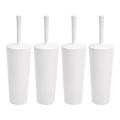Amazon Basics Toilet Brush and Holder Set, Heavy-Duty Bristle Scrub Brushes with Non-Slip Handle, White, 4-Pack