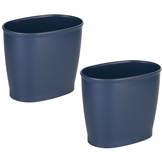 iDesign Slim Plastic Bathroom Trash Can, Small Garbage Bin for Bedroom, Office, Desk, Dorm, 2-Pack, Navy