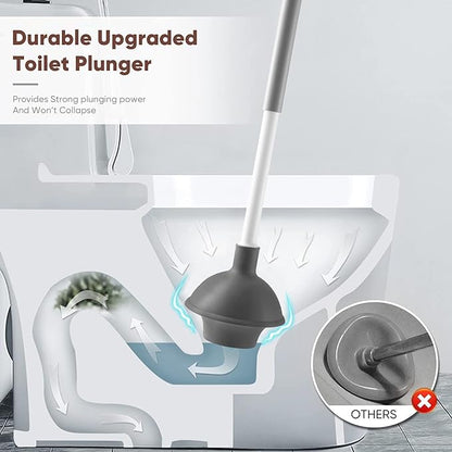 Eyliden Toilet Plunger and Brush Set | 2-in-1 Bathroom Cleaning Tools with Holder | Unclogs Toilets, Deep Cleans Bowls | Compact Caddy Stand | Nylon Bristles, Durable Plastic, White
