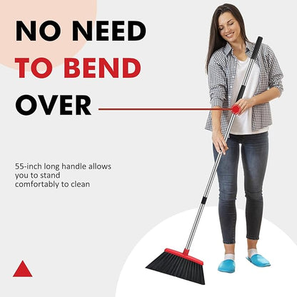 NACENA Heavy Duty Broom, 55 Inch Long Handle Outdoor Large Angle Brooms, Commercial Broom for Sweeping Indoor, for Home Garage Kitchen Office Courtyard Lobby Patio Lawn Concrete, 2 Pack (Black&Red)