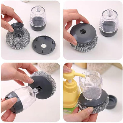 3-in-1 Self-Filling Soap Dispenser Brush - Ergonomic Grip for Easy Pot & Pan Washing