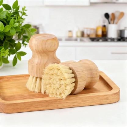 6 Pcs Bamboo Dish Scrub Brushes Wooden Scrubbers Set Kitchen Dishwashing Scrubber with Natural Sisal Bristles for Cast Iron Pots, Pans, Kitchen Sink and Vegetable