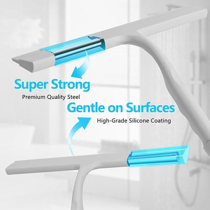 Shower Squeegee for Glass Doors, 2-in-1 Silicone Shower Squeegee with Hook,Hang Anywhere | Streak-Free Bathroom Squeegee | Household Window Mirror Squeegee for Bathroom, Glass, Tile Wall, Car | Gray