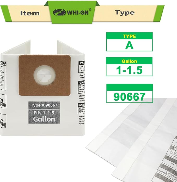 15 Pack 90667 Micro Shop Vac Bags Type A Replacement Filter Bags, compatible with Shop-Vac 1-1.5 Gallon Wet/Dry Vacuums, AllAround Vac Model# QAS60, part# 9066700 9066733