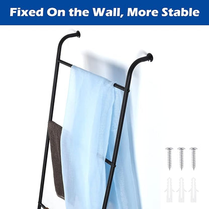 2 Pack Blanket Ladder Decorative Towel Rack Holder for Bathroom, Wall Leaning Metal Drying Quilt Stand for Living Room Bedroom Farmhouse Home Decor, for Women Mom Mother Her Wife - Black