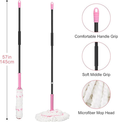 KeFanta Self Wringing Twist Mops for Floor Cleaning, Microfiber Floor Mop with Wringer, 57 " Long Handle Easy Wringing Mop for Hardwood Commercial Household Clean
