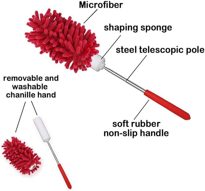 Microfiber Extendable Hand Dusters Washable Dusting Brush with Telescoping Pole for Cleaning Car, Computer, Air Conditioning, TV and Else Pack of 3