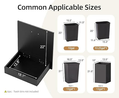 ZIFTY Pull Out Trash Can Cabinet for Double 7 Gallon or 13 Gallon Bin, Freestanding Kitchen Trash Bin Cabinet with Drawer, Pet Proof Hidden Garbage & Recycling Storage for Laundry & Living Room, Black