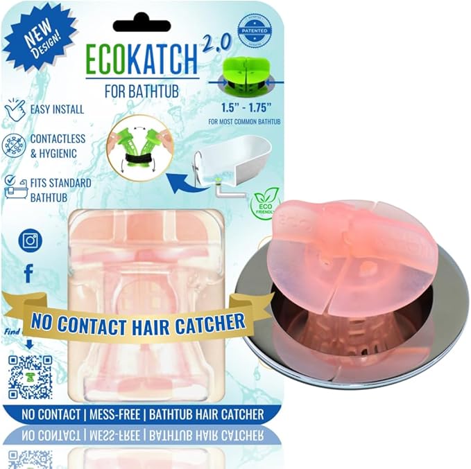 Bathtub Drain Hair Catcher – No-Contact Dispose, Conceals Hair, Reusable BPA-Free Silicone Mesh Strainer, Hair Stopper, Clog Preventer, Fits 1.5”–1.75” Pop-Up & Regular Drains (Turkish Pink)