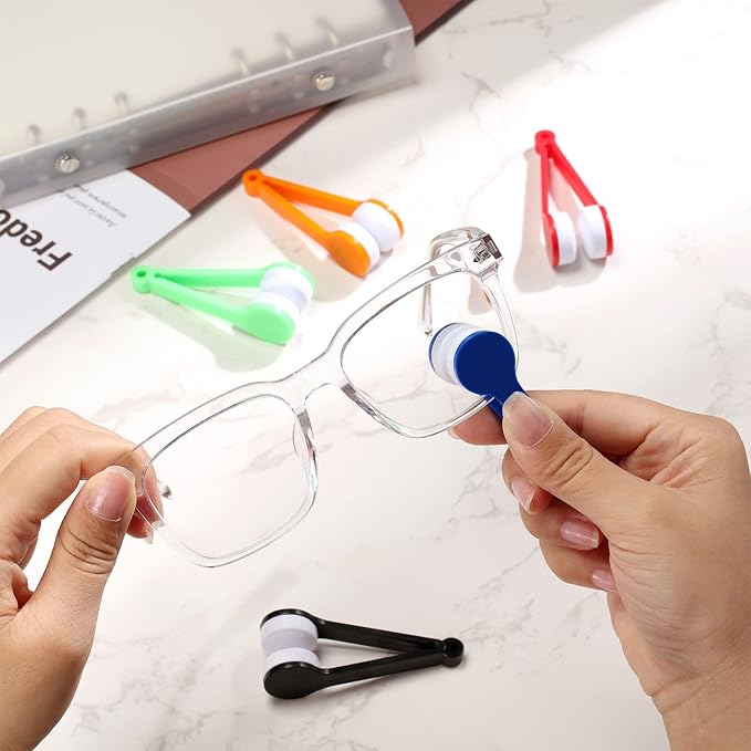 30 Pieces Mini Sun Glasses Eyeglass Microfiber Cleaner Glasses Soft Brush Tool Accessories Mini Spectacles Brush Cleaning Tool Eyeglasses Cleaner Microfiber Cleaning Clip, 5 Colors