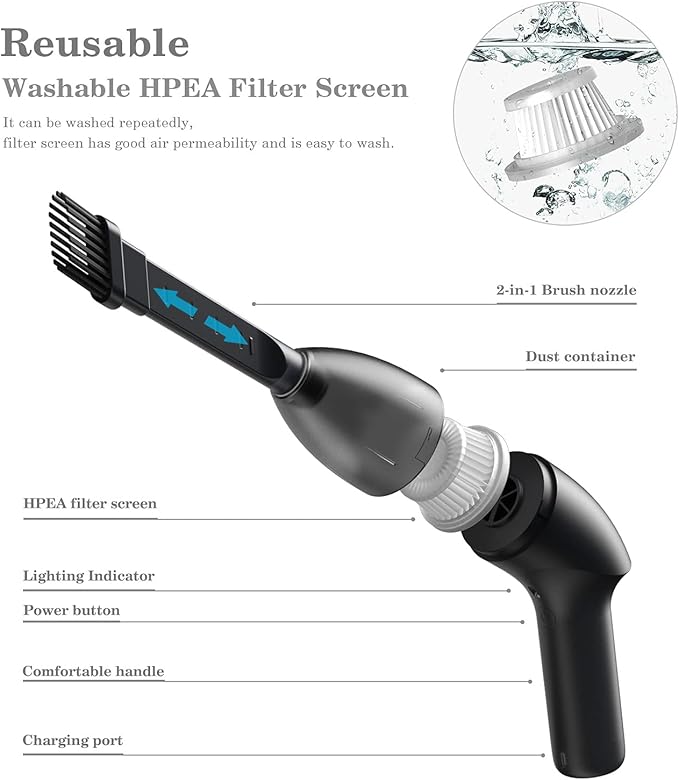 Keyboard Cleaner|Mini Vacuum for Desk, Handheld Cordless Computer Vacuum Rechargeable (with LED Light) for Cleaning Hairs, Crumbs for Desktop, Piano, Car Interior & Sewing Machine Clean [A043]