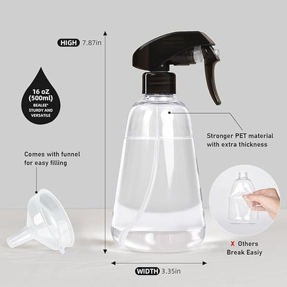 Bealee Spray Bottle 2 Pack, 16oz - Ultra Fine Mist, Plant Mister Hair Misting Empty Spray Bottles Indoor, Leak Proof Water Sprayer for Planting, Hair Care, Essential Oils, Cleaning Solutions (Clear)