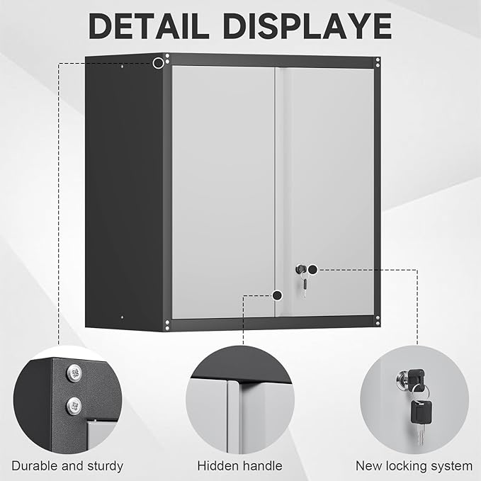 Garage Storage Cabinet,Locking Wall Cabinet with Adjustable Shelf,Wall Cabinets for Basement,Shop,School,Grey-Black