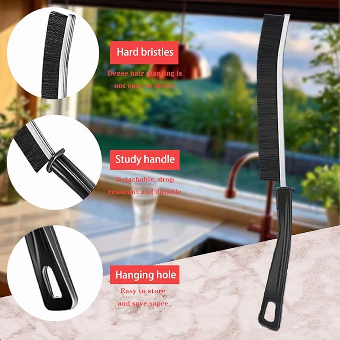 Hard Bristle Crevice Cleaning Brush.Multi-Purpose New Cleaning Brush Tool, Black Bristles with Ergonomic Grip Bathroom Gap Brush, Home, Kitchen, Bathroom, Faucets, Toilet,Window, Vehicle, (6)