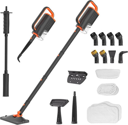 Steam Mop Cleaner with Detachable Handheld Steamer, 14 in 1 Multiple Accessories, Washable Microfiber Pads, 350ml and 2 Adjustable Levels for Home Floor, Tiles, Carpet and Grout Cleaning