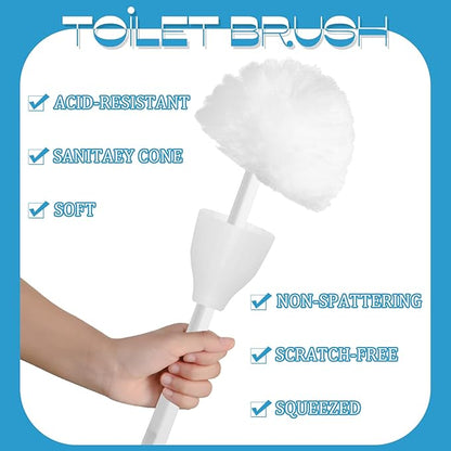 Eaasty Toilet Bowl Mop Toilet Bowl Brush White Soft Swab Bathroom Brush with Holder Long Handle Cleaning Scrubber Bathroom Accessories(4 Pcs)