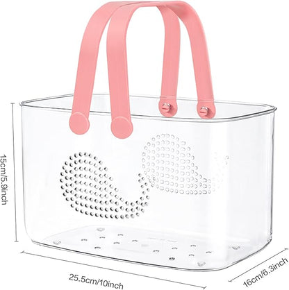 2 Pack Plastic Shower Caddy Basket, Portable Shower Caddy Tote Storage Basket with Colorful Handles, Clear Toiletry Organizer Bin for Bathroom Kitchen College Dorm (White+Pink)