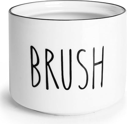 ONTUBE Ceramic Dish Brush Holder, Farmhouse Scrub Brush Holder Dishwashing Brush Stand, Soap Dispensing Kitchen Brushes Holder (White)