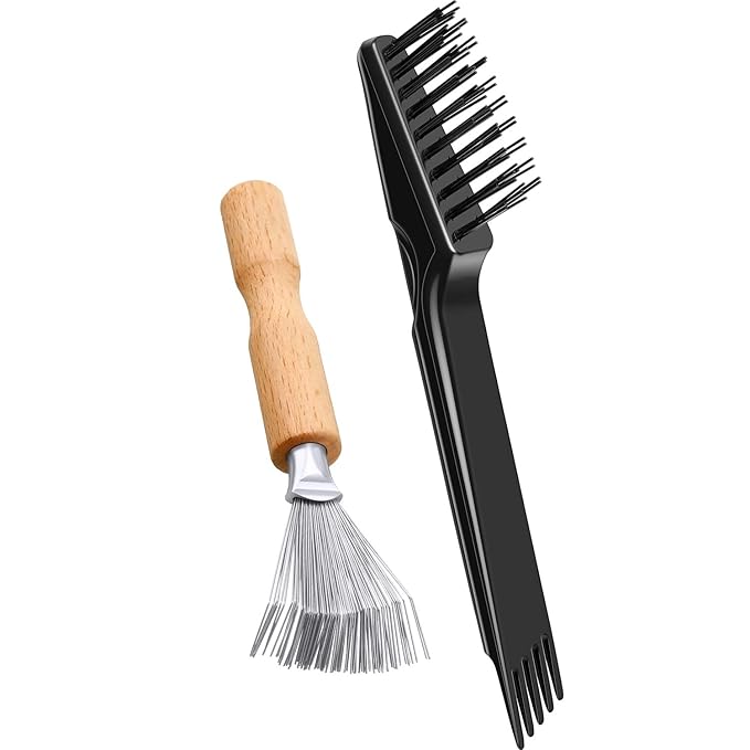 Boao 2 Pieces Hair Brush Cleaning Tool Comb Cleaner Brush Mini Comb Cleaning Hair Remover Tool for Removing Dust Home and Salon Use (Black Color,Wooden Handle Rake)