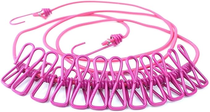 ALINNA Retractable Portable Clothesline, Travel Clothesline with 12 Clothespins for Indoor Laundry Drying, Outdoor Camping Accessories (Rose red)