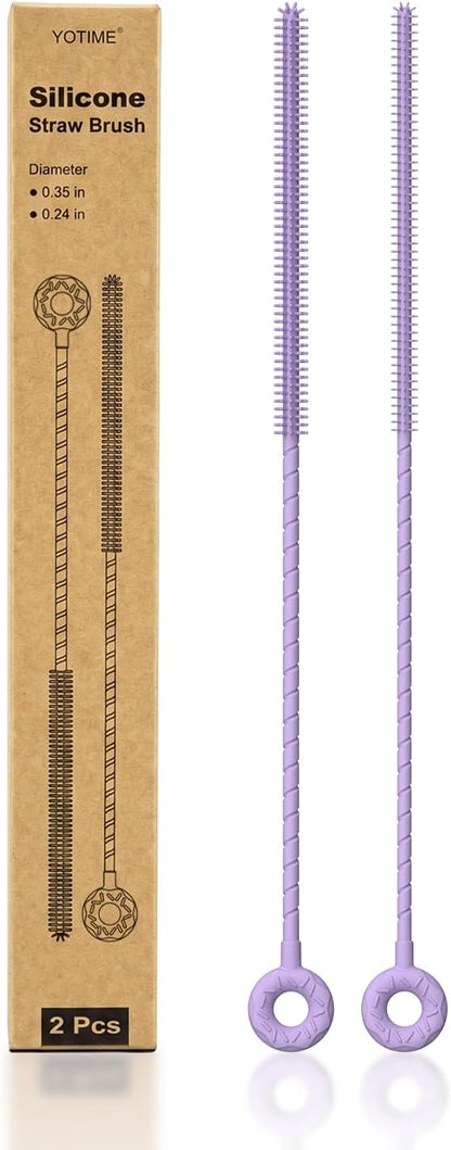 YOTIME Silicone Straw Cleaner Brush, 2 Pcs Reusable Straw Brush(6mm+9mm) for Cleaning Narrow & Wide Straws, Tumblers, Purple