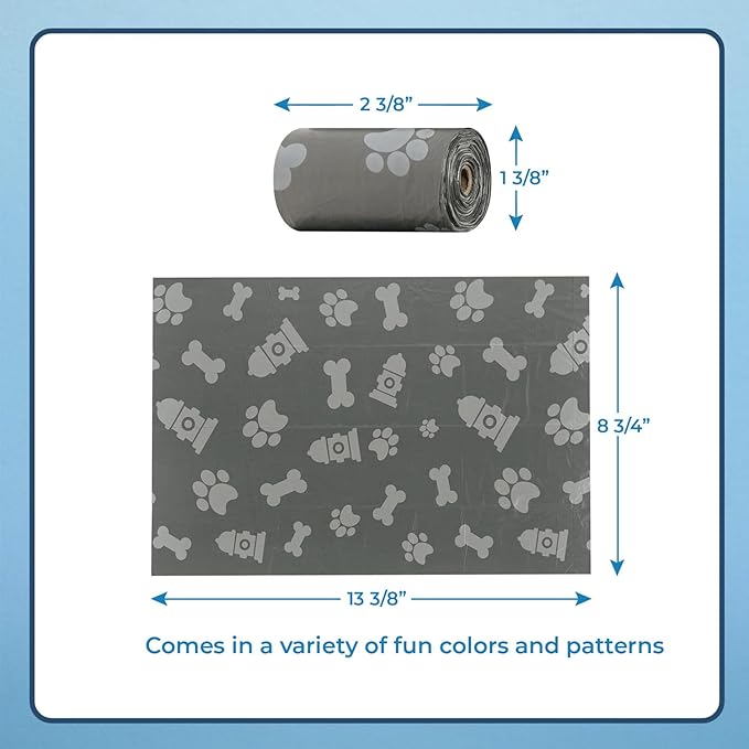 Best Pet Supplies Dog Poop Bags for Waste Refuse Cleanup, Doggy Roll Replacements for Outdoor Puppy Walking and Travel, Leak Proof and Tear Resistant, Thick Plastic - Gray, 240 Bags