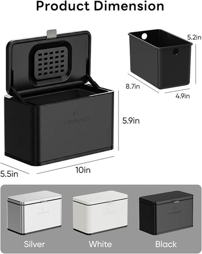 Kitchen Mini Compost Bin, 4L/1G Small Trash Can with Lid, Slim Stainless Steel Hanging Garbage Bin for Kitchen, Bathroom, Bedroom, Office, Wall Mounted Compost Bin with Inner Bucket, Black