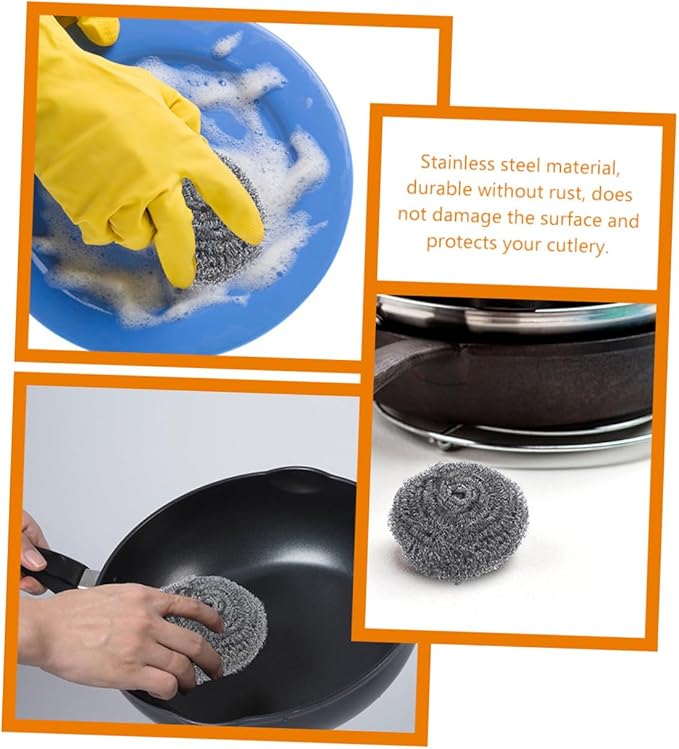 PRETYZOOM 15pcs Stainless Steel Pot Scrubber Set Heavy Duty Steel Wool Balls for Kitchen Cleaning Dishwashing Scouring Pads for Pots Pans and Grills