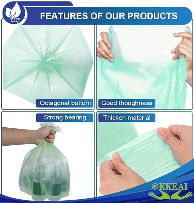 OKKEAI 120 Counts Garbage Bags 3 Gallon/10 Liter- Smal Trash Bags for Bathroom Wastebasket Liners Kitchen,Office,Light Green Fit 10L 2,3,4Gal