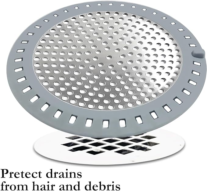 Huntonry Drain Hair Catcher, Shower Hair Drain Catcher, Shower Drain Cover, Bathtub Drain Strainer, Tub Hair Catcher, Bathroom Sink Strainer Hair Trap Filter, Bathroom Drain Defender, Flat, Round