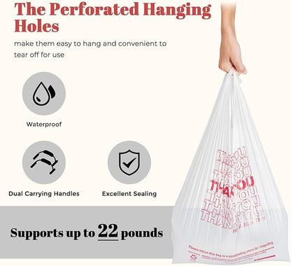 Delxo Grocery Bags Thank You Plastic T-Shirt Bag (1000 Count), White Supermarket Shopping Bags with Handles for Restaurant, Retail, To Go, Takeout, Convenience Stores 11.5 x 6.5 x 21 In