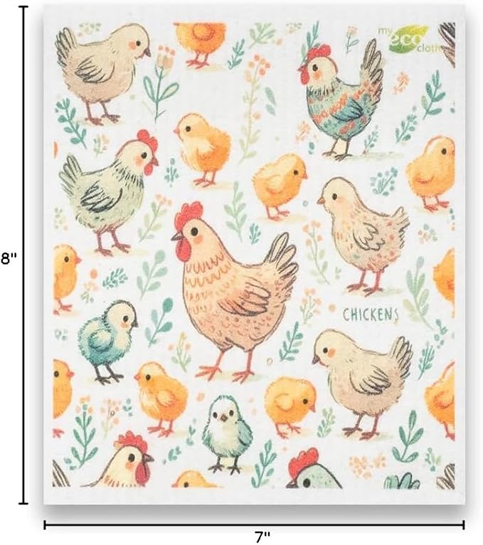 SWEDEdishcloths - Cellulose Sponge Dish Towels - Mixed Set of 6 (One of Each Design) Chickens Swedish Dish Cloths