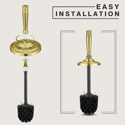 Stainless Steel Toilet Brush and Holder,Gold Toilet Bowl Brush with Long Handle for Bathroom,Toilet Brushes-Space Saving,Covered Brush, Durable, Deep Cleaning,Splash Resistant