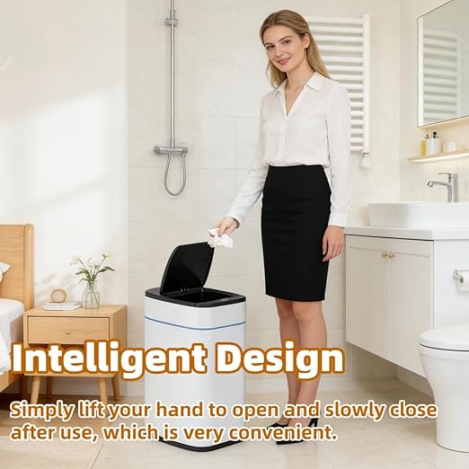 Garbage Can with Lid, Intelligent Sensor Opening and Closing, Small Garbage Can for Living Room, Bedroom, Kitchen and Bathroom (1, Square Rose Gold)