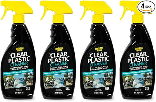 Invisible Glass 92084-4PK Clear Plastic Cleaner for Cars, Motorcycles, RVs, Boats, Helmet Visors, Golf Carts, Acrylic and Vinyl Windows, Streak-Free, Haze-Free, Removes Static, 22 Fl Oz, Pack of 4