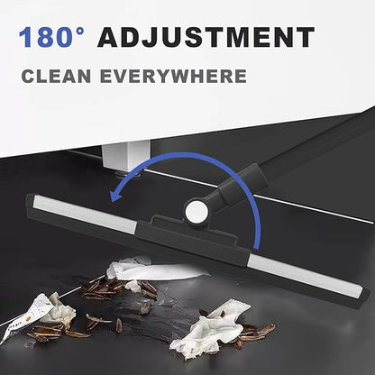 Floor Squeegee Broom - 52" Long Handle Rubber Scrubber for Bathroom, Tile, Shower, Glass, Pet Hair, Hardwood Floor - Adjustable Long Handle, Water Wiper with Replacement Blade (Black)