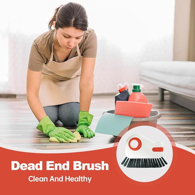 2 in 1 Groove Cleaning Brush Window Track Cleaning Tools, 2024 New Hard Bristle Crevice Cleaning Brush with Hidden Scraper, Shutter Door Window Track Kitchen Cleaning Brushes Kit (1, Orange)