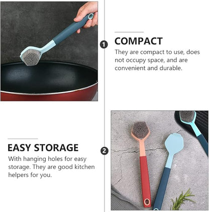 Hemoton Long Handle Silicone Dish Brush 10.43 Inch Durable Kitchen Cleaning Tool with Ergonomic Non-Slip Handle for Pots and Dishwashing