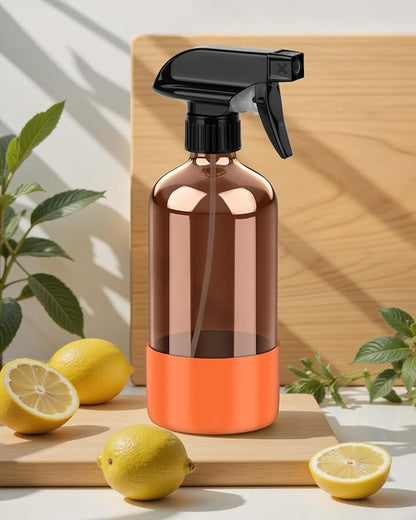 Bontip Amber Glass Spray Bottle with Silicone Sleeve Protection, 16 oz Refillable Spray Bottles for Cleaning Solutions, Plants, Aromatherapy, Facial Hydration (1, Orange, 16 oz)