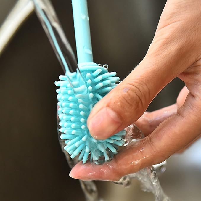 Kitchiny Silicone Bottle Brush with 2 Straw Cleaners - 12.5” Water Bottle Cleaner Brush for Yeti, Hydro Flask, Owala, Stanley, Baby Bottles, Glassware, Vases & Narrow Neck Containers - Blue
